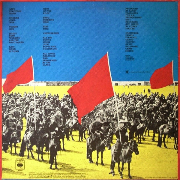 Image of Back Cover of LP - G+/VG - THE CLASH, Give 'Em Enough Rope (CBS Sunburst Labels Without Braille Side Indication; S CBS 82431, UK 1978), Light hairlines. Sleeve has heavy edgewear, pen writing on back, sticker removal rip top right.,  - 4426022E