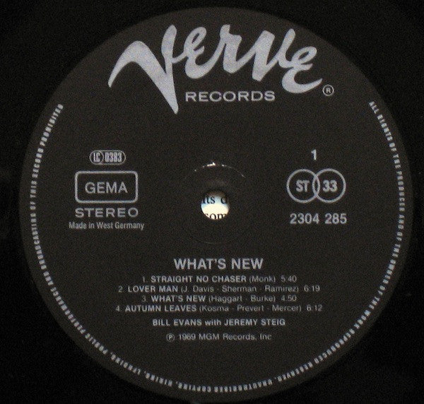 Image of Label Cover of LP - G+/VG+ - BILL EVANS & JEREMY STEIG, What's New (Verve Records ; 2304 285, Germany 1980s Reissue), Sticker Damage To Sleeve, Sticker Stuck To Sleeve, Writing On Rear Sleeve,  - 1526407E
