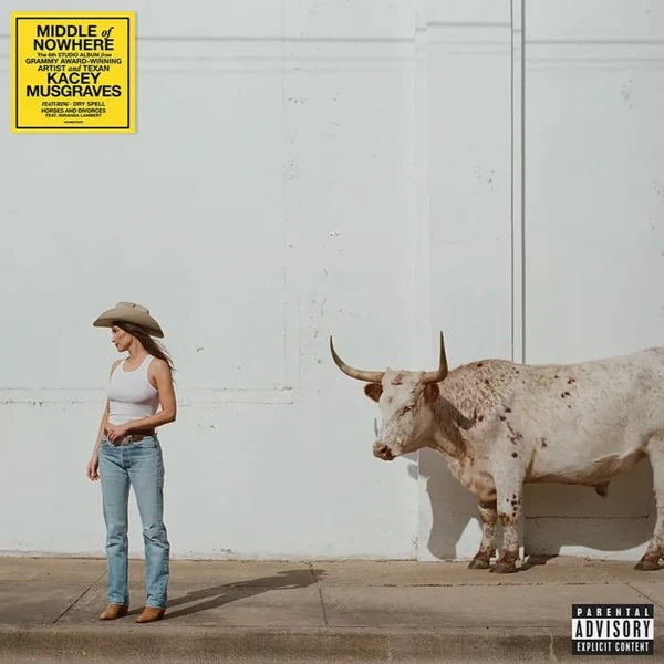Image of Front Cover of LP - NEW/NEW - KACEY MUSGRAVES, Middle of Nowhere (Interscope; 5722038, UK 2026, Rodeo Clown Mix Retail Exclusive), , Middle of Nowhere is the sixth studio album from eight-time Grammy Award winner Kacey Musgraves, and is made for two-stepping. The collection draws from a love of Texas dancehall classics, humorous takes on the human condition, and the space where traditional Country borders many sounds including Norte o and even Zydeco. Fresh yet familiar, and classically Kacey: hone