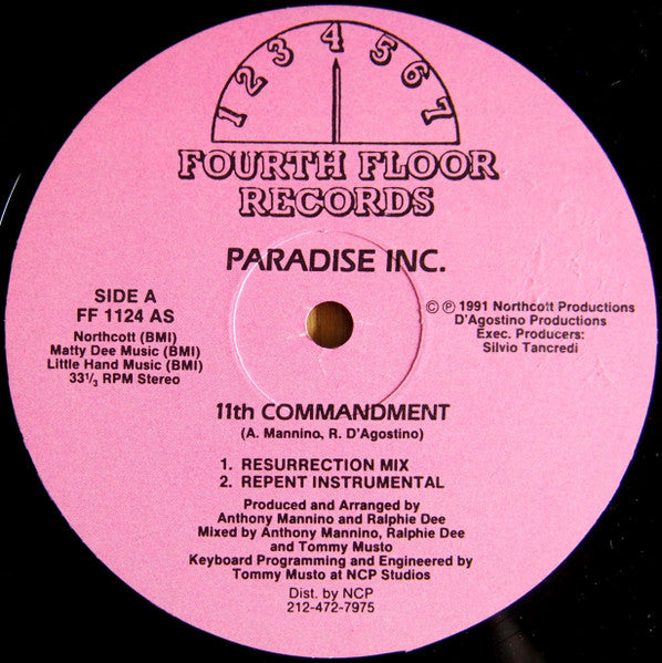Image of Back Cover of 12" EP - /VG+ - ARADISE INC., 11th Commandment / Somewhere Beyond (Fourth Floor Records; FF 1124, US 1991), ,  - 1646229S