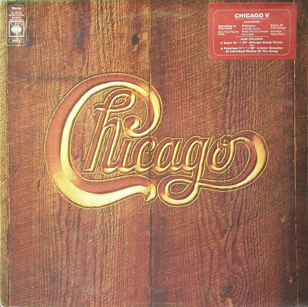 Image of Front Cover of LP - VG+/VG+ - CHICAGO, Chicago V (CBS; S 69018, UK 1972, Hype Stickered Gatefold Sleeve, Inner, 2 Posters), ,  - 1616381C