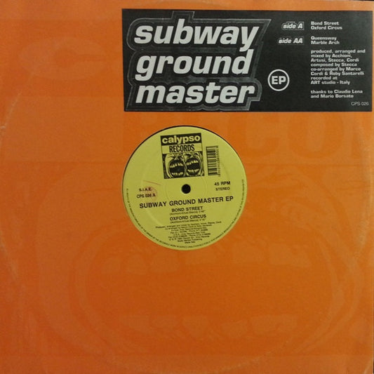 Image of Front Cover of 12" EP - VG+/VG+ - SUBWAY GROUND MASTER, Subway Ground Master EP (Calypso Records; CPS 026, Italy 1992, Stickered Company Sleeve), ,  - 1646233S