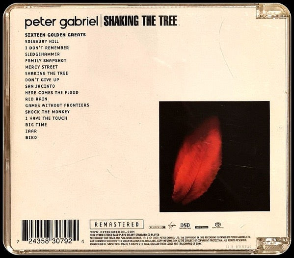 Image of Back Cover of SACD - VG+/EX - PETER GABRIEL, Shaking The Tree: Sixteen Golden Greats (Real World Records; SAPGTVD 6, Europe 2003 Reissue, Stickered Case, Hybrid Stereo. Made In EU), Promo sticker over barcode.,  - 1616349C