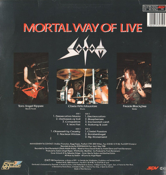 Image of Back Cover of 2xLP - VG/G+ - SODOM, Mortal Way Of Live (Steamhammer ; SPV 80-7575, Germany 1988, 2 Inners & Label Insert, Postcard), ,  - 1626308E