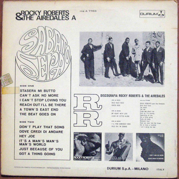 Image of Back Cover of LP - VG/G+ - ROCKY ROBERTS & THE AIREDALES, Sabato Sera (Durium; ms A 77163, Italy 1967, Non Flipback Laminated Sleeve), Edge Wear,  - 1646205S