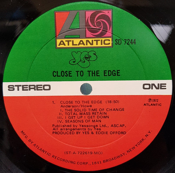 Image of Label Cover of LP - VG/VG - YES, Close To The Edge (Atlantic; SD 7244, US 1972, Textured Gatefold Sleeve, Inner, Monarch Pressing), ,  - 1626243E