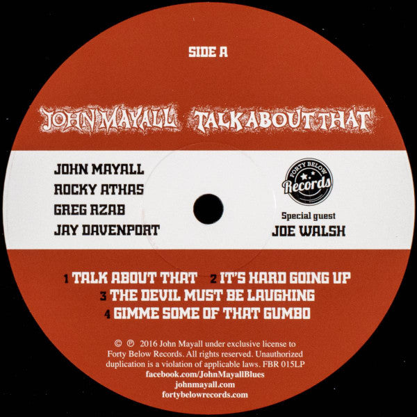 Image of Label Cover of LP - VG+/VG - JOHN MAYALL, Talk About That (Forty Below Records; FBR015LP, Worldwide 2017, Inner), Hairlines and surface marks.,  - 1626267E