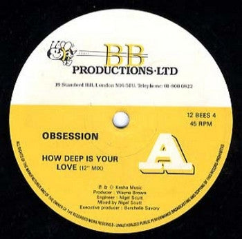 Image of Front Cover of 12" - /G+ - OBSESSION, How Deep Is Your Love (BB Productions Ltd. ; 12 BEES 4, UK 1988), A fair few surface marks,  - 1626381E