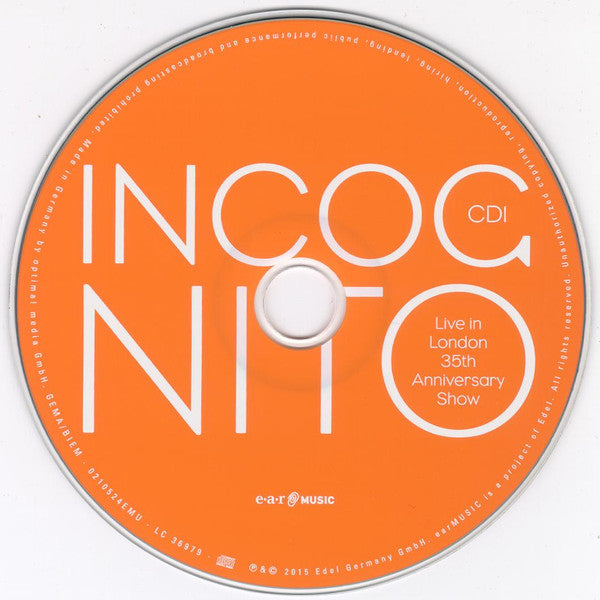 Image of Label Cover of CD - VG+/VG+ - INCOGNITO, Live In London 35th Anniversary Show (Ear Music ; 0210524EMU, Germany 2015), ,  - 1656237S