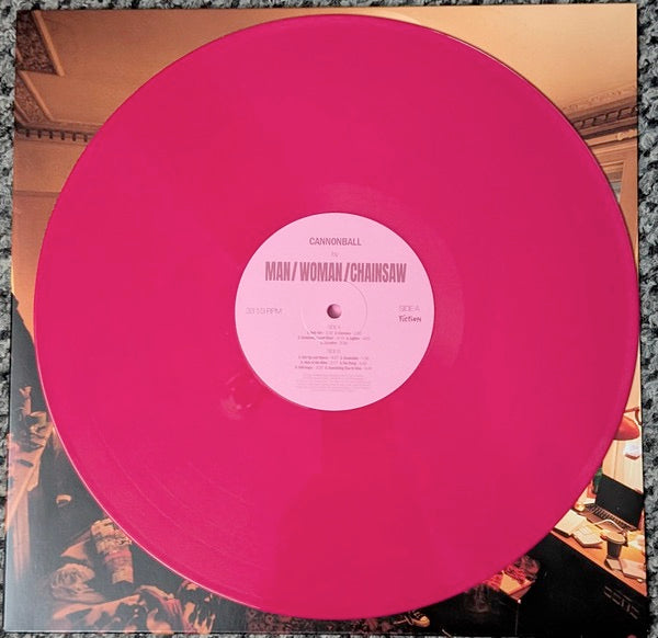 Image of Label Cover of LP - NEW/NEW - MAN/WOMAN/CHAINSAW, Cannonball (Fiction Records; 5030140, UK 2026, Indie Exclusive Limited Edition 140g Berry Vinyl with Die-Cut Sleeve, Printed Inner, and Hype Sticker. ), ,  Cannonball  is the highly anticipated debut album from Man/Woman/Chainsaw. Produced by Margo Broom (Fat White Family, Big Joanie), and Seth Evans (Geordie Greep, Black Midi), it includes the singles  Only Girl , and  Nosedive . Grand and exuberant, rich with unconventional structures and world-be