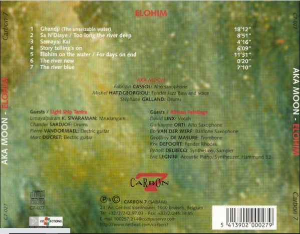 Image of Back Cover of CD - VG+/VG - AKA MOON, Elohim (Carbon 7 Records; C7-027, Belgium 1997, Jewel Case), ,  - 1716003C