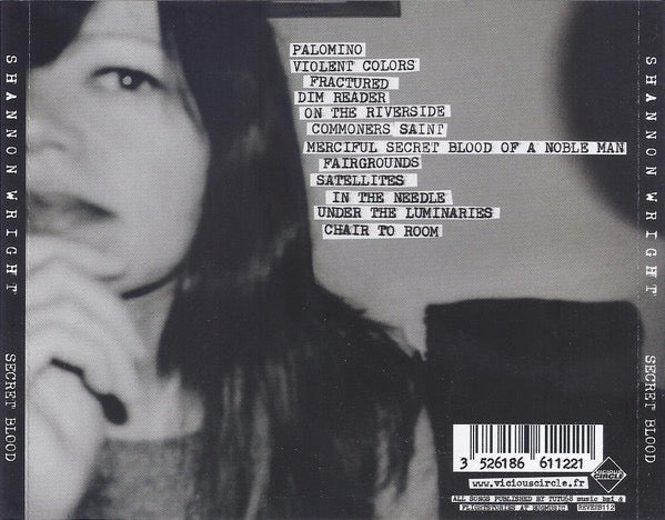 Image of Back Cover of CD - VG+/VG+ - SHANNON WRIGHT, Secret Blood (Vicious Circle; REVERB112, France 2010, Jewel Case), ,  - 1716007C
