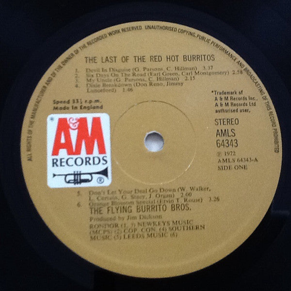 Image of Label Cover of LP - VG/VG+ - THE FLYING BURRITO BROS, The Last Of The Red Hot Burritos (A&M Records; AMLS 64343, UK 1972, Laminated Gatefold Sleeve), ,  - 1726012E