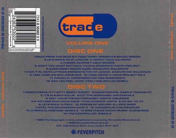 Image of Back Cover of 2xCD - VG+/VG - TONY DE VIT & D.J. MALCOLM DUFFY, Trade Volume One (Feverpitch; FVRCD 1001, UK 1995, Double CD Case), ,  - 1716231C