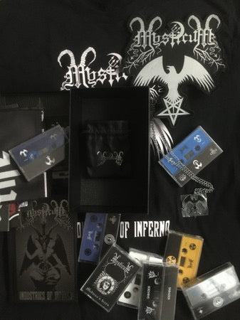 Image of Back Cover of 8xCassette - VG+/EX - MYSTICUM, Industries Of Inferno (Darkness Shall Rise Productions; DSR145, Germany 2022, Box Set, Book, 5 Posters), Back patch + one patch missing, everything else is in. ,  - 1636279E