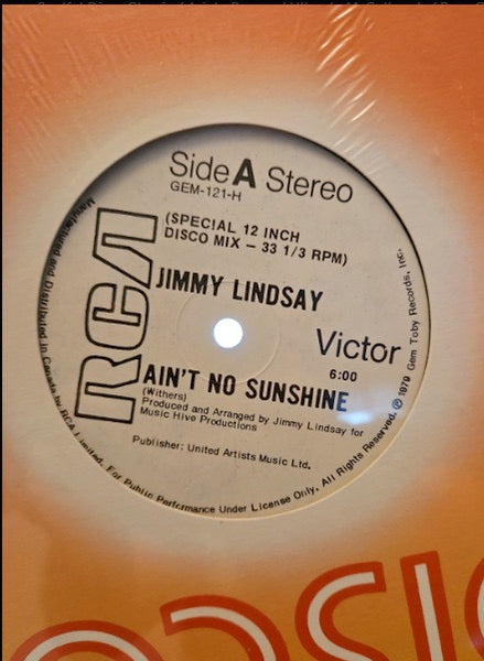 Image of Front Cover of 12" - VG/VG+ - JIMMY LINDSAY, Ain't No Sunshine / Tomorrow Morning (RCA; GEM-121-T, Canada 1979, Company Sleeve, 12 Inch Disco Mixes), ,  - 1716260C