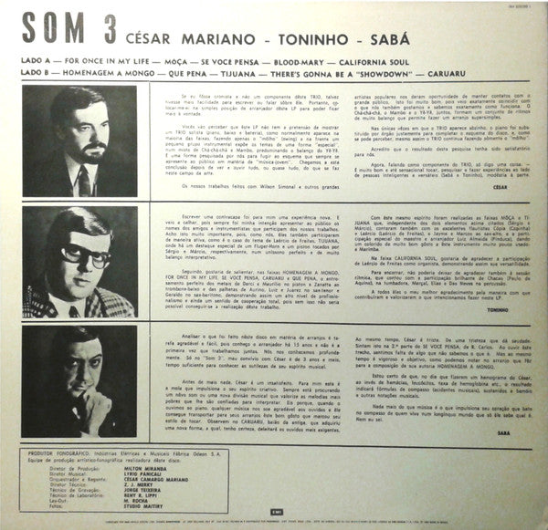 Image of Back Cover of LP - VG/VG - SOM TRES, Som 3 (EMI; 064 828299 1, Brazil 1993 Reissue), ,  - 1726078E