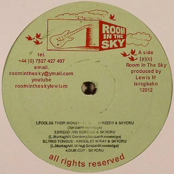 Image of Front Cover of LP - /VG - SKYCRU & VARIOUS, Fools & Their Money (Room In The Sky; MBX074, UK 2013, Plain Sleeve), Light storage wear only, pressing shades., A1 - Winston Reedy & Skycru Fools & Their MoneyA2 - Vin Gordon & Skycru BreadA3 - Kingsley Wray & Skycru Lying TongueA4 - Skycru Dub CutAA1 - Joseph Cotton & Singerman Mama AfricaAA2 - Ray Carless & Skycru 	ButterAA3 - AJ Franklin*, MC Baco & Skycru 	There You Go AgainAA4 - Errol Pitterson & Skycru Me Na Eat CD - 1716263C