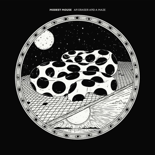 Image of Front Cover of 2xLP - NEW/NEW - MODEST MOUSE, An Eraser and a Maze (Glacial Pace; 8704942006, Europe 2026, 180g EcoSonic Ocean Floor Vinyl with Lyric Sheet), , A physics theory says past, present, and future coexist and that s the best lens for An Eraser and a Maze, which feels like every era of Modest Mouse happening at once. Guided by Isaac Brock s instinct-first process, the album is both familiar and alien, warm and cold. It stretches across the band s sonic history, from propulsive classics to