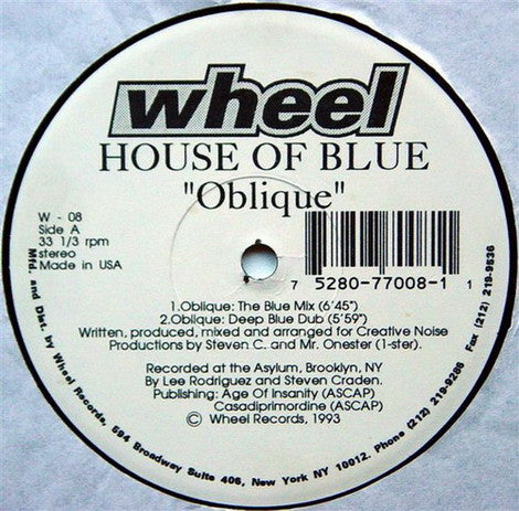 Image of Label Cover of 12" - VG+/G+ - HOUSE OF BLUE, Oblique (Wheel Records; W - 08, US 1993), Marks on side B, plays VG/VG+. Sleeve still in opened shrinkwrap.,  - 1746087S