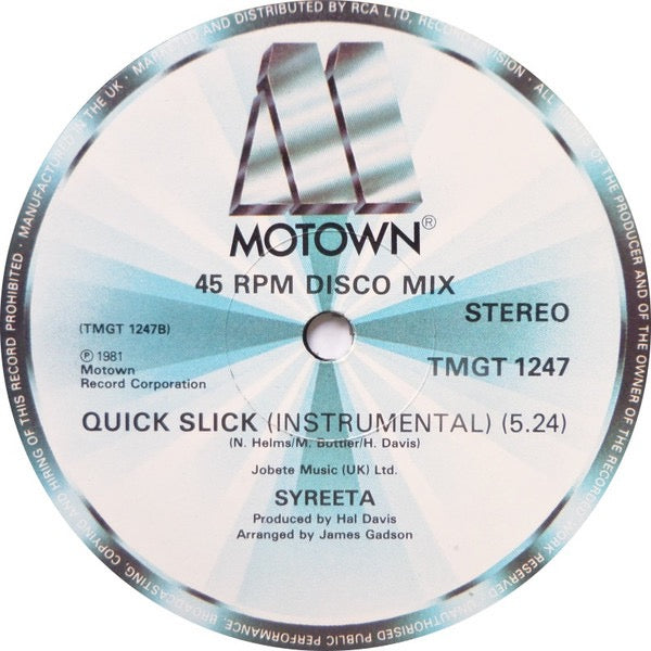 Image of Back Cover of 12" - VG/VG - SYREETA, Quick Slick (Motown; TMGT 1247, UK 1981, Company Sleeve), ,  - 1716304C