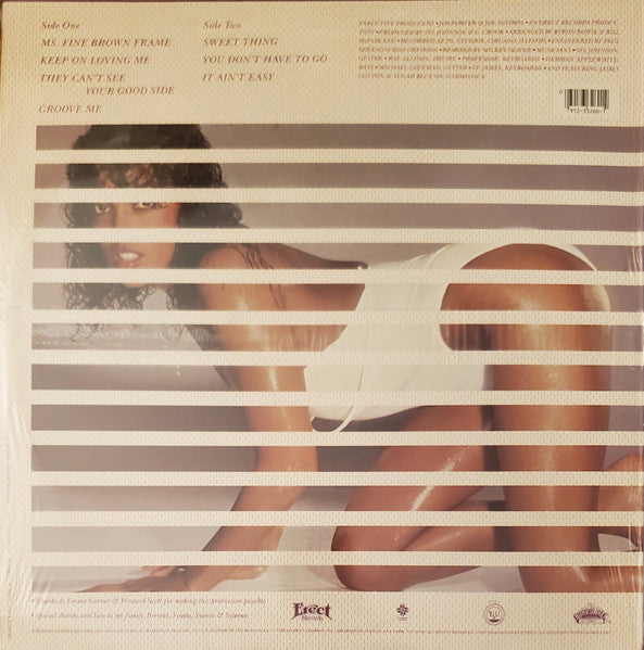 Image of Back Cover of LP - EX/EX - SYL JOHNSON, Ms. Fine Brown Frame (The Boardwalk Entertainment Co; NB-33260-1, US 1982), Sleeve in shrinkwrap (opened in store).,  - 1726111E