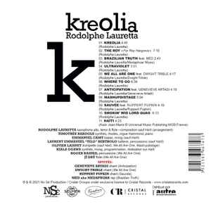 Image of Back Cover of LP - /VG+ - RODOLPHE LAURETTA, Kreolia (Cristal Records; CRV002, France 2021), still in shrink - opened w/ hyper sticker,  - 1746112S