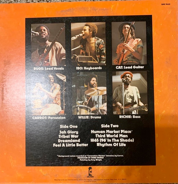 Image of Back Cover of LP - VG/VG - THIRD WORLD, 96  In The Shade (Island Records; ILPS 9443, US 1977, Inner, Santa Maria Pressing), Scuffs on record. Sleeve shrink-wrapped, with notched cut-out at top right, wear along opening, lightly bumped corners,  - 3916265C