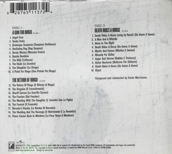 Image of Back Cover of 2xCD - VG/VG+ - ENNIO MORRICONE, A Gun For Ringo - The Return Of Ringo - Death Rides A Horse (BMG UK & Ireland Ltd.; 82876511372, Europe 2003, Jewel Case), Missing O card,  - 1736045E