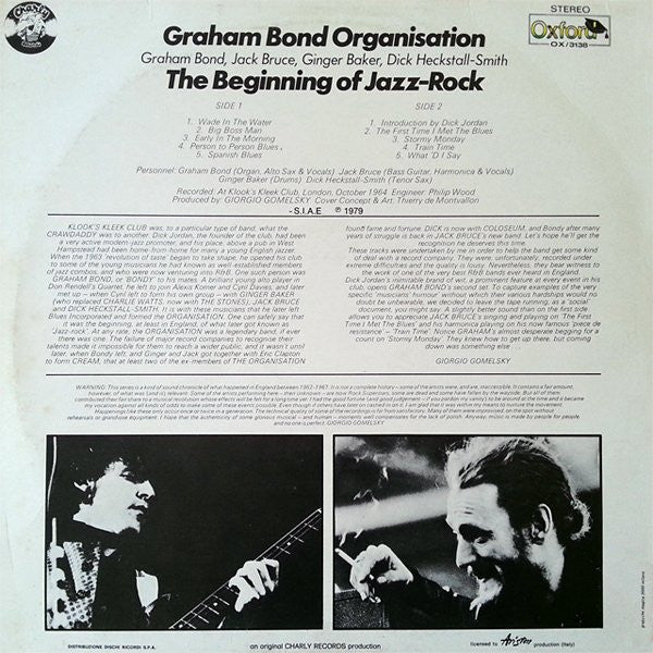 Image of Back Cover of LP - VG/VG+ - THE GRAHAM BOND ORGANIZATION, The Beginning Of Jazz-Rock (Oxford; OX/3138, Italy 1979 Reissue), ,  - 1716289C