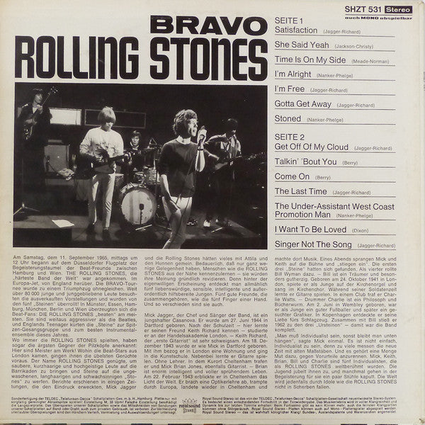 Image of Back Cover of LP - VG/G+ - THE ROLLING STONES, Bravo (H R ZU Red Labels With Urheber Rim Text; SHZT 531, Germany 1966 Reissue, Laminated Sleeve), Hairlines,  - 1716348C