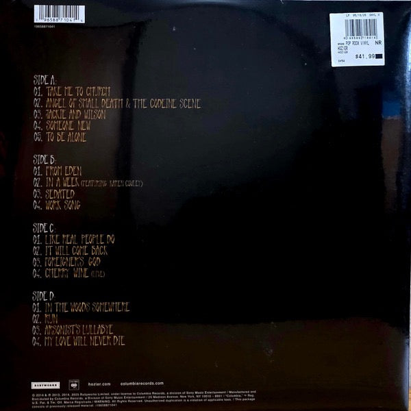 Image of Back Cover of 2xLP - NEW/NEW - HOZIER, Hozier (Rubyworks ; RWXLP721, Europe 2025 Reissue, Gatefold, Inner, Yellow Hype Sticker, 10th Anniversary Edition, Deluxe Edition, Opaque Custard Vinyl), ,  - 1736065E