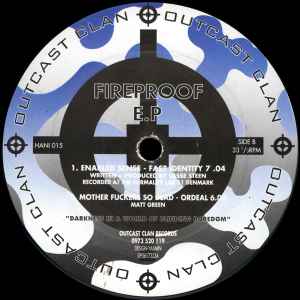 Image of Back Cover of 12" - VG/VG+ - VARIOUS, Fireproof E.P (Outcast Clan ; HANI 015, UK 1996, Die Cut Company Sleeve), company sleeve with press release,  - 1746133S