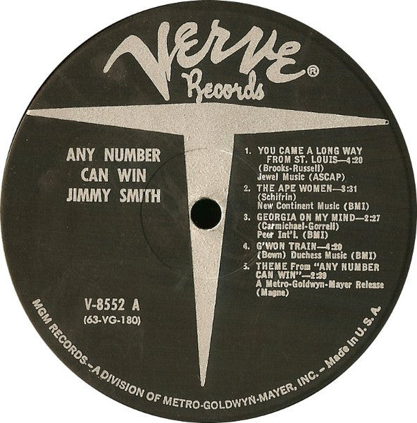 Image of Label Cover of LP - VG/VG - JIMMY SMITH, Any Number Can Win (Verve Records; V-8552, US 1963, Gatefold), ,  - 1726162E