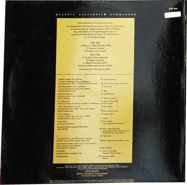 Image of Back Cover of LP - VG/VG - MAGMA, Mekan k Destrukt w Kommand h (Celluloid Blue Label; LTM 1007, France 1979 Reissue, Gatefold), Strong VG,  - 1726192E