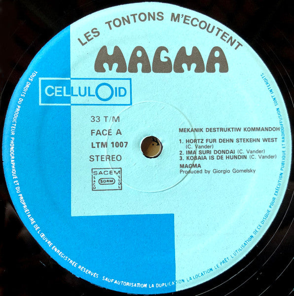 Image of Label Cover of LP - VG/VG - MAGMA, Mekan k Destrukt w Kommand h (Celluloid Blue Label; LTM 1007, France 1979 Reissue, Gatefold), Strong VG,  - 1726192E
