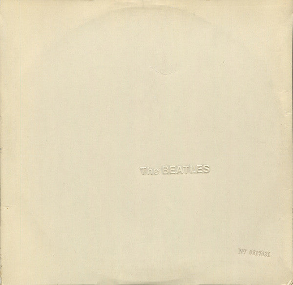 Image of Front Cover of 2xLP - G+/G - THE BEATLES, The Beatles (Apple Records; PCS-7067/8, UK 1968, Top-Loading Laminated Gatefood , 2 Black Inners, No Poster, No Cards, "An EMI Recording" only on Discs 1 and 2), No. 0369455. Spine torn at top, otherwise only light wear to sleeve, lovely shape. Lots of hairlines and some deep marks on discs. Inners torn.,  - 1746162S