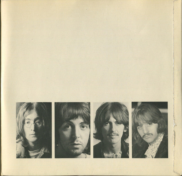 Image of Back Cover of 2xLP - G+/G - THE BEATLES, The Beatles (Apple Records; PCS-7067/8, UK 1968, Top-Loading Laminated Gatefood , 2 Black Inners, No Poster, No Cards, "An EMI Recording" only on Discs 1 and 2), No. 0369455. Spine torn at top, otherwise only light wear to sleeve, lovely shape. Lots of hairlines and some deep marks on discs. Inners torn.,  - 1746162S
