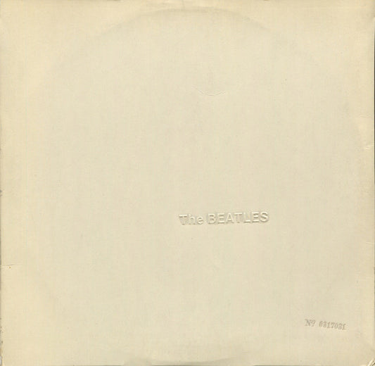Image of Front Cover of 2xLP - G+/G - THE BEATLES, The Beatles (Apple Records; PCS-7067/8, UK 1968, Top-Loading Laminated Gatefood , 2 Black Inners, No Poster, No Cards, "An EMI Recording" only on Discs 1 and 2), No. 0369455. Spine torn at top, otherwise only light wear to sleeve, lovely shape. Lots of hairlines and some deep marks on discs. Inners torn.,  - 1746162S