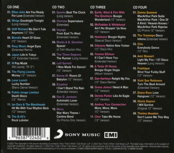 Image of Back Cover of 4xCD - VG+/VG+ - VARIOUS, Now That's What I Call 12" 70s (Sony Music; CDNNNOW130, Europe 2022, Quadruple Fold Over Sleeve), ,  - 1736109E