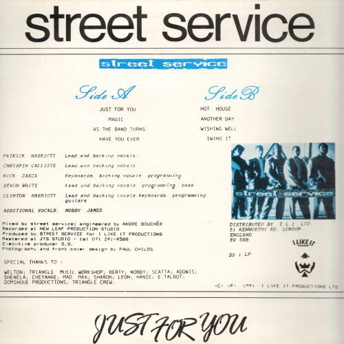 Image of Back Cover of LP - VG/G+ - STREET SERVICE, Just For You (I Like It Records; SS 1 LP, UK 1991), Record has lots of pressing flaws. Sleeve worn and lightly stained / scuffed,  - 1716427C