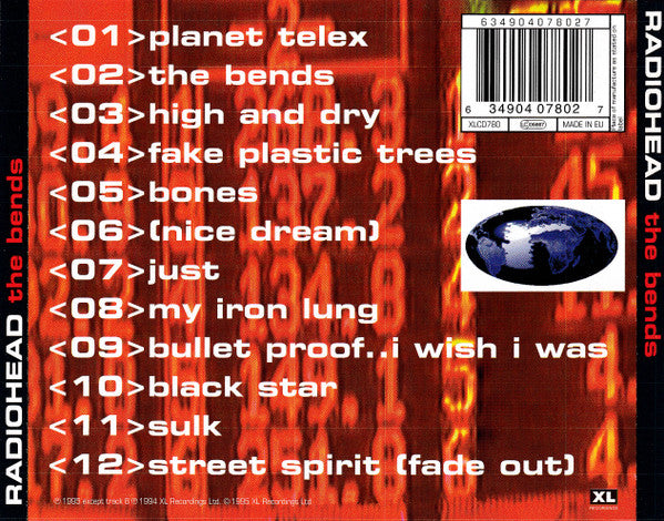 Image of Back Cover of CD - NEW/NEW - RADIOHEAD, The Bends (XL; XLCD780, Europe Reissue, Jewel Case), ,  - 2936131E
