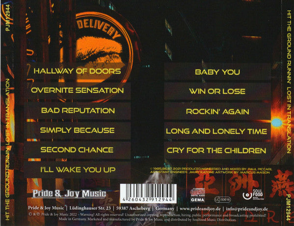 Image of Back Cover of CD - NEW/NEW - HIT THE GROUND RUNNIN', Lost In Translation (Pride & Joy Music; PJM12944, Germany 2022, Jewel Case), ,  - 1736294E