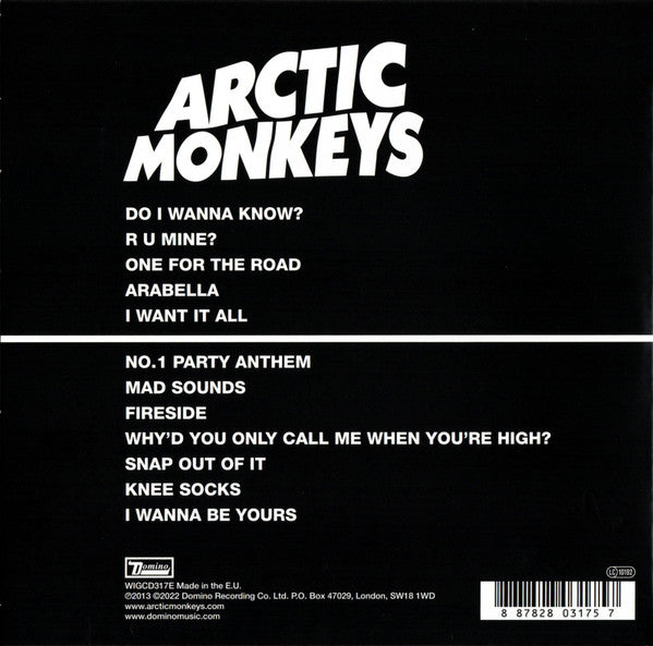 Image of Back Cover of CD - NEW/NEW - ARCTIC MONKEYS, AM (Domino; WIGCD317E, Europe 2022 Reissue, Card Sleeve), ,  - 3336060E