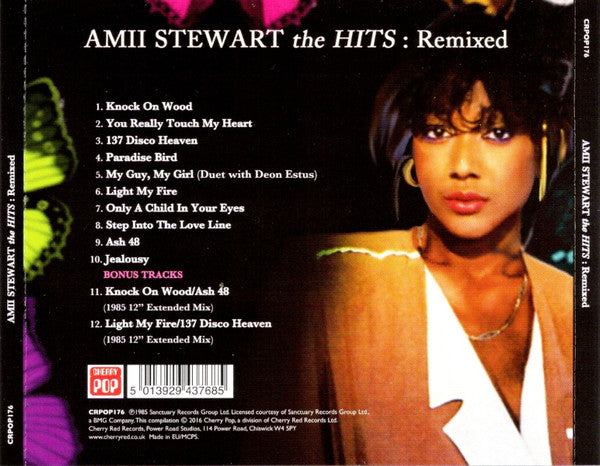 Image of Back Cover of CD - VG+/VG+ - AMII STEWART, The Hits: Remixed (Cherry Pop; CRPOP176, Europe 2016, Jewel Case, Booklet), ,  - 1736127E