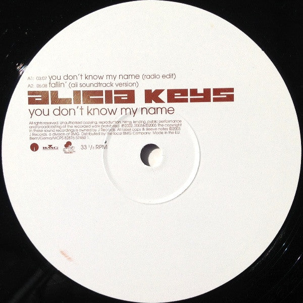 Image of Label Cover of 2x12" - VG/VG - ALICIA KEYS, You Don't Know My Name (J Records; 82876 57460 1, Europe 2003, Picture Sleeve), Sticker ghost on front sleeve,  - 1716501C