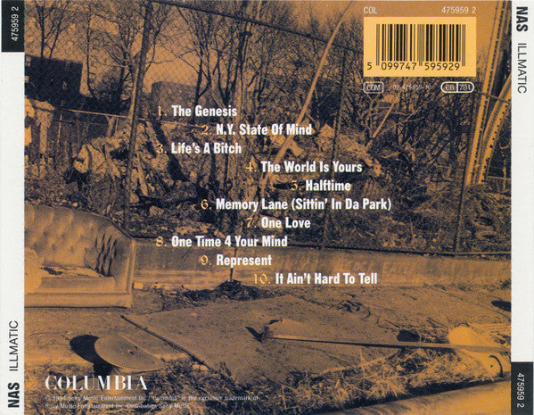 Image of Back Cover of CD - NEW/NEW - NAS, Illmatic (Columbia; 4759592, Europe 1994, Jewel Case), ,  - 2556318S
