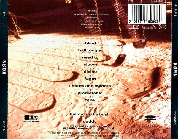Image of Back Cover of CD - NEW/NEW - KORN, Korn (Epic; 4780802, Europe Reissue, Jewel Case), ,  - 2716457C