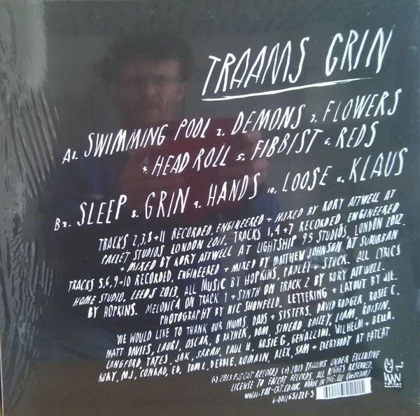 Image of Back Cover of LP - VG/VG+ - TRAAMS, Grin (FatCat Records; FATLP122, UK 2013), light cover wear,  - 1746210S
