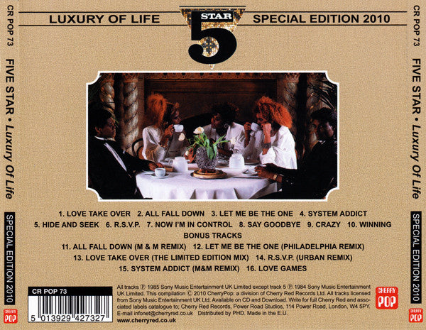 Image of Back Cover of CD - EX/EX - 5 STAR, Luxury Of Life (Special Edition 2010) (Cherry Pop; CR POP 73, UK 2010 Reissue), Opened Instore,  - 1756172S